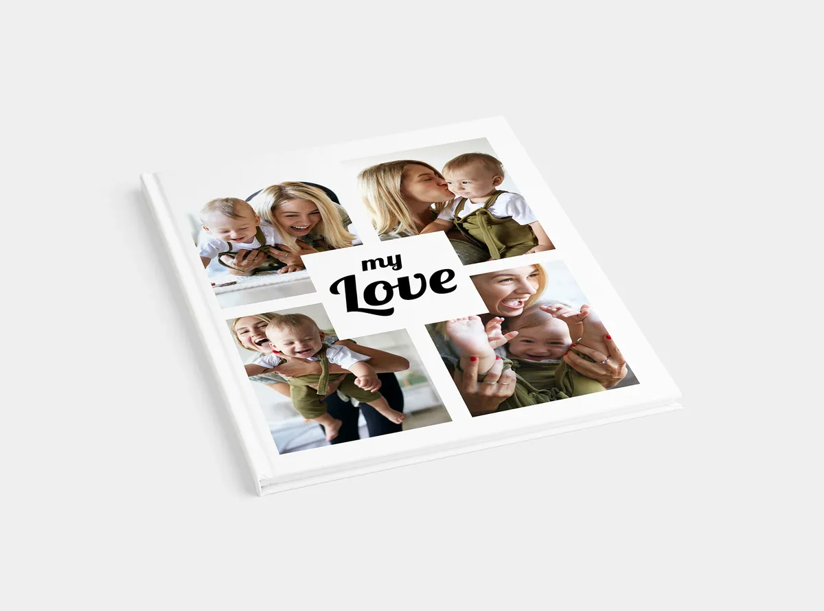 Fotobuch Hardcover A5 mit Bilder einer Mutter mit ihrem Kind auf dem Cover