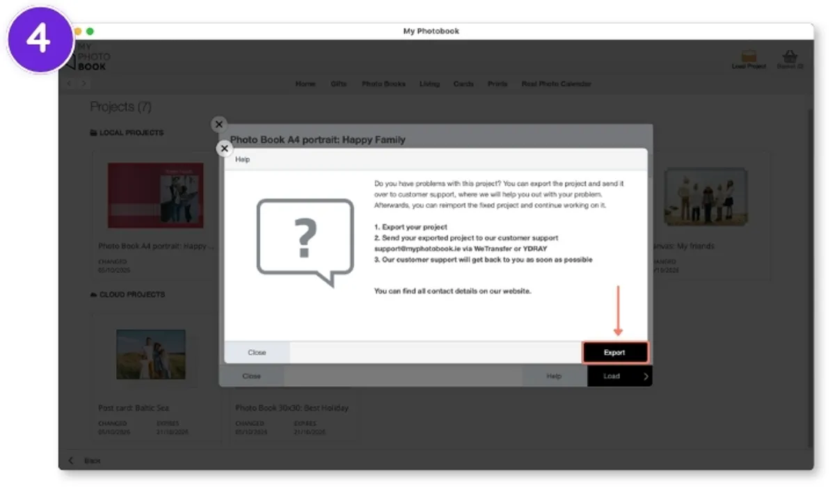 Klik på »Eksporter« i download-softwaren