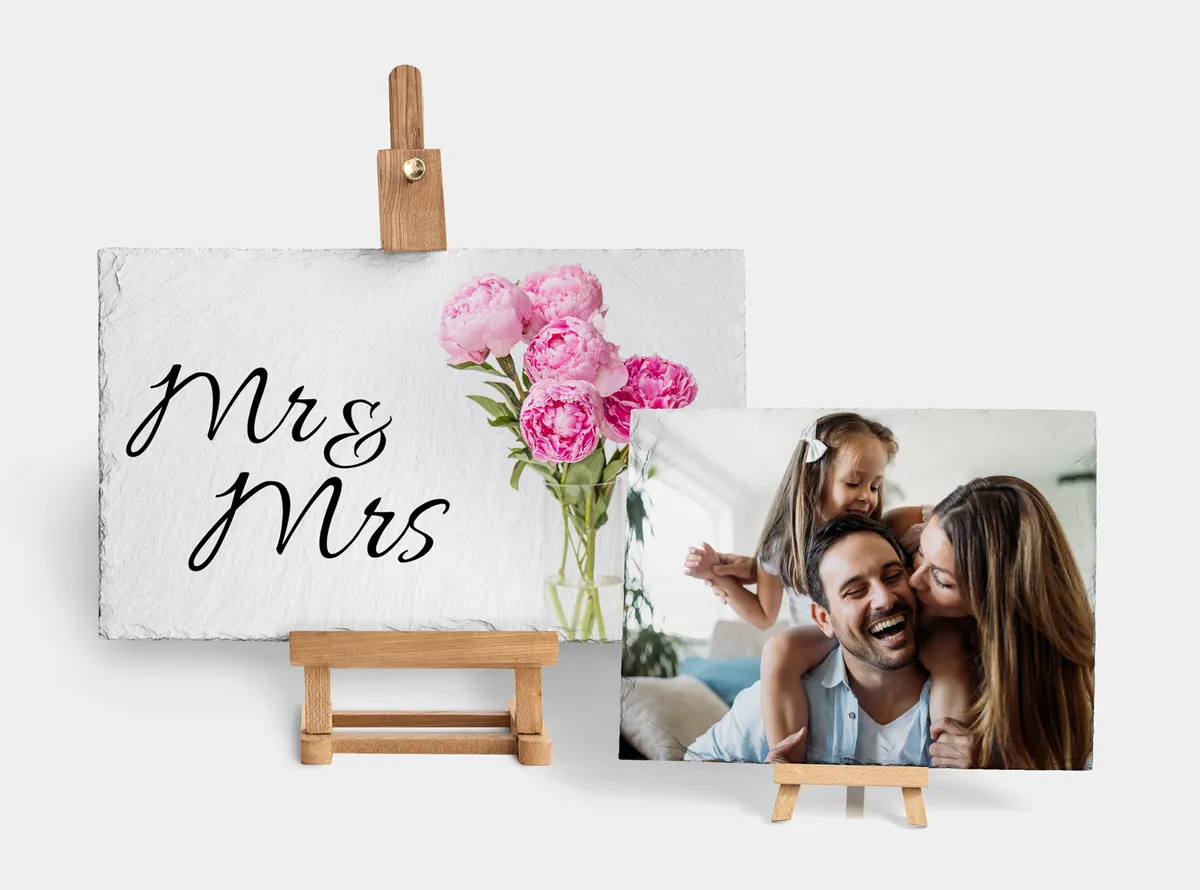 Schiefersteinplatte mit Foto - Familie und Hochzeit